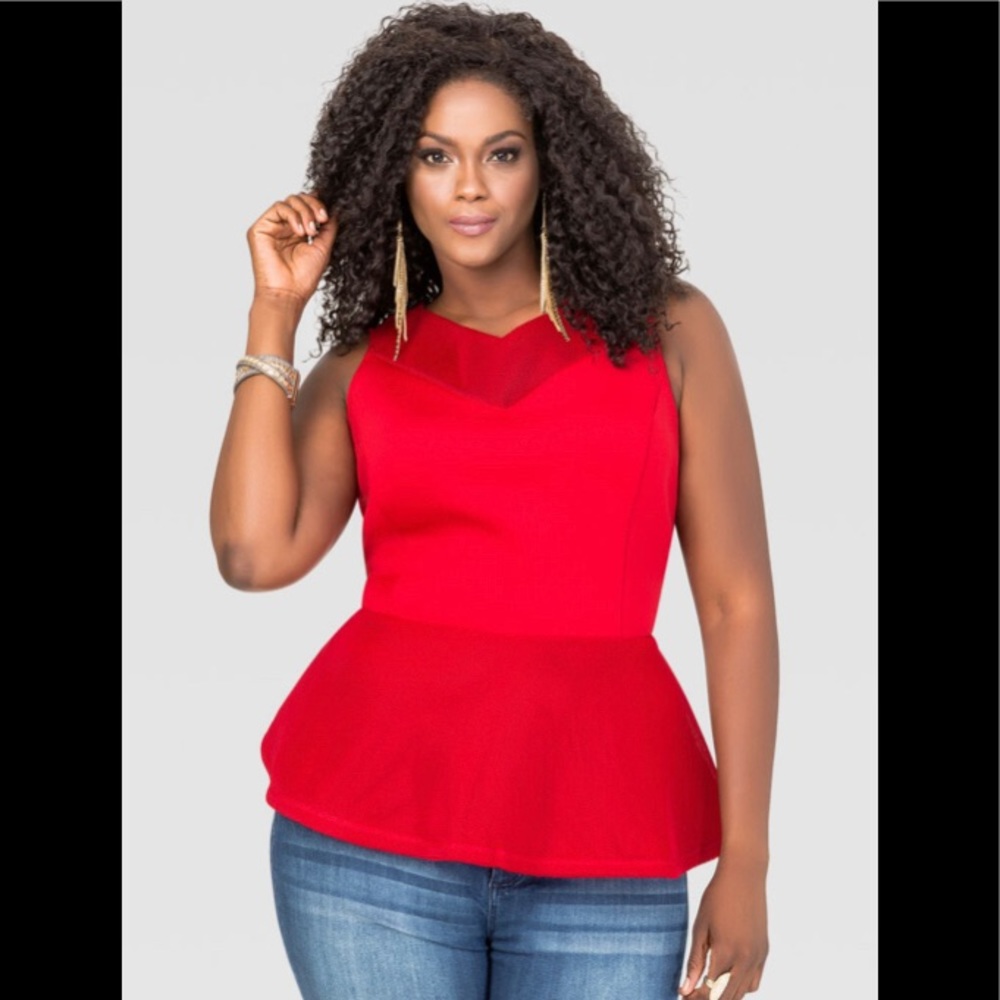 MESH NEOPRENE PEPLUM TOP
